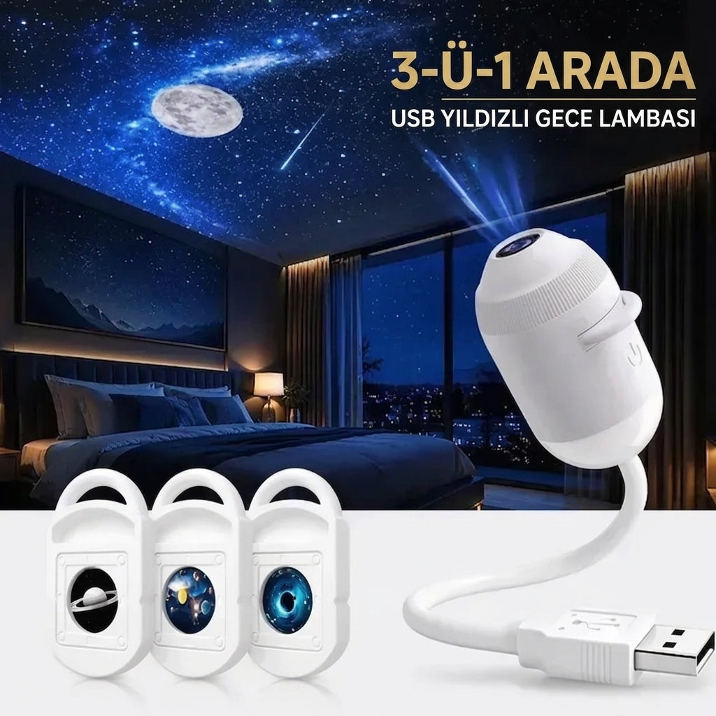 5D Yıldız ve Galaksi Projektörü USB'li