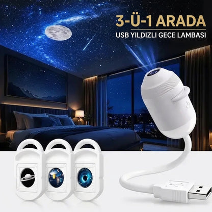 5D Yıldız ve Galaksi Projektörü USB'li