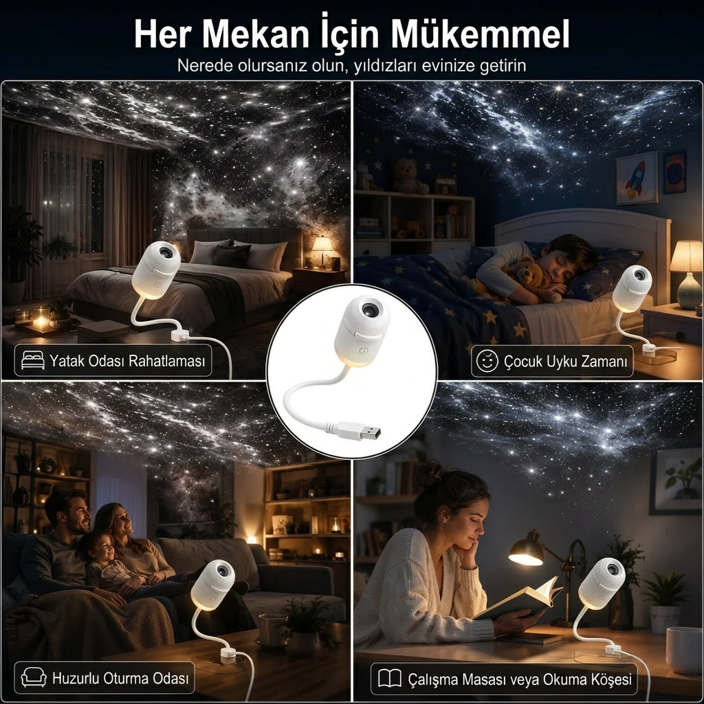 5D Yıldız ve Galaksi Projektörü USB'li