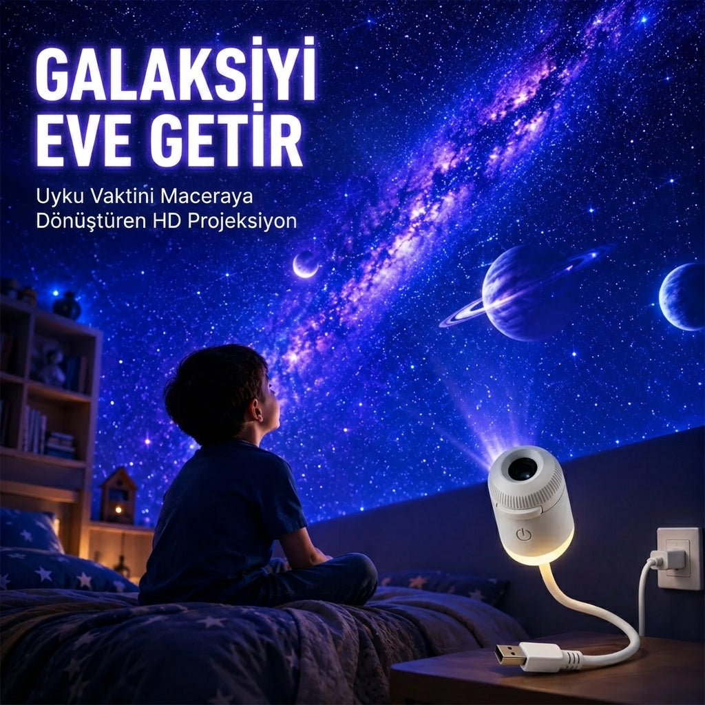 5D Yıldız ve Galaksi Projektörü USB'li