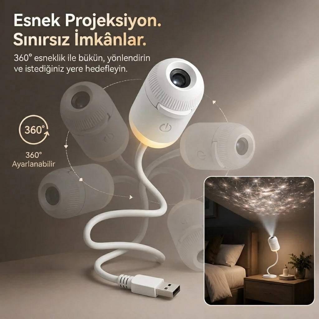 5D Yıldız ve Galaksi Projektörü USB'li